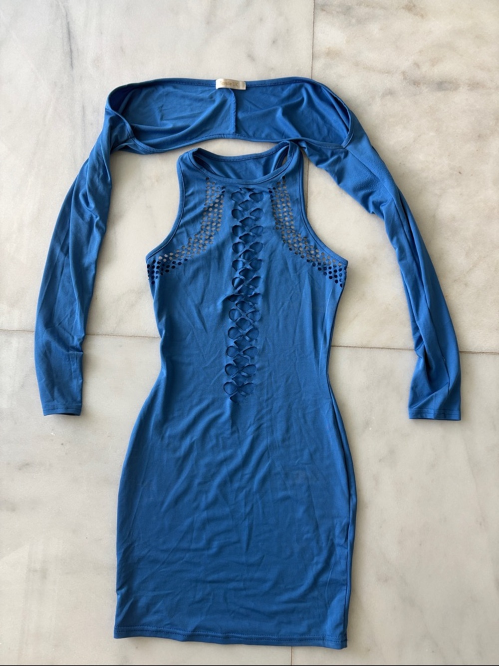 Sorelle Uk Royal Blue Lace-Up Cutout Bodycon Mini Dress with sleeves